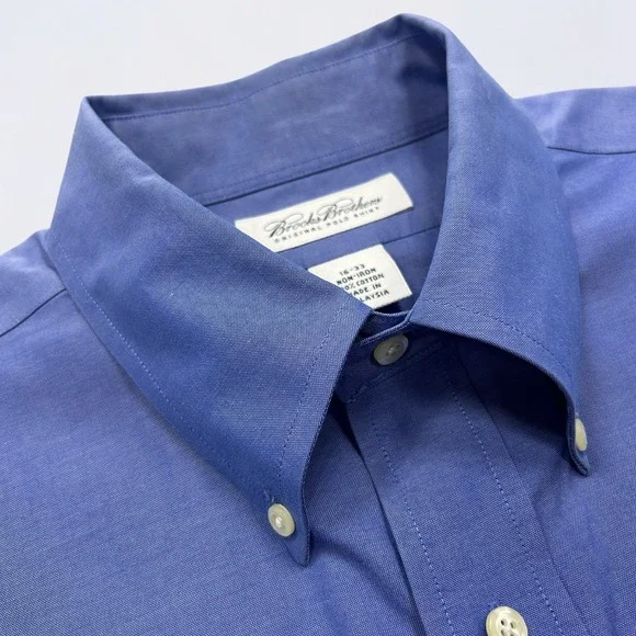 Brooks Brothers Shirt Men's 16 Solid Blue Button Down Long Sleeve Woven Non Iron - Picture 3 of 11